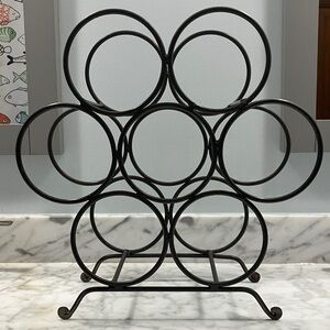 Gray Metal Wine Rack- 7 bottle, free standing, honeycomb style, circular, 4 legs